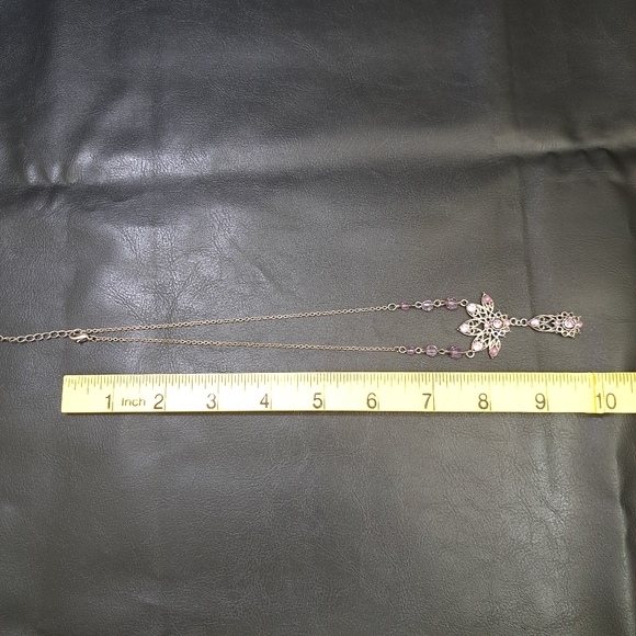 Women's Necklace Victorian Style Silver Tone Purple Beads Size 10 Inches‎ - Picture 6 of 12